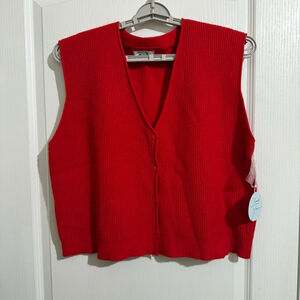 Women's Cloud Ten Red Ribbed V-Neck Button-Front Cardigan Vest 2X